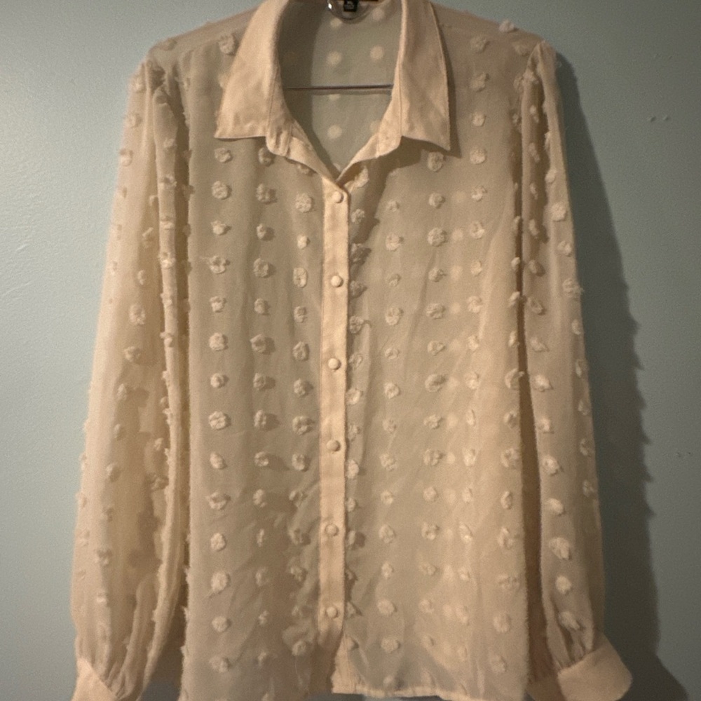 Chic Sheer Cream Polka Dot Button-Up Blouse | Lulus